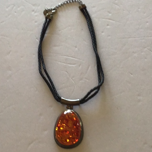 Large ORANGE pendant,Black leatherette braid Cords - Picture 5 of 5